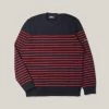 USED SAINT JAMES ATELIER BRETON STRIPE SWEATER - NAVY/ WINE