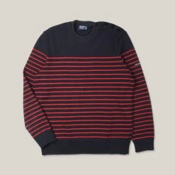 USED SAINT JAMES ATELIER BRETON STRIPE SWEATER - NAVY/ WINE